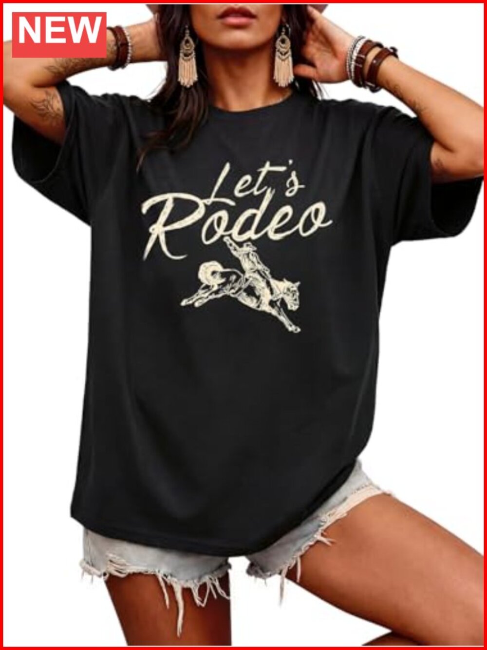 Women's Cotton Blend Oversized Graphic Cowgirl Tee Western Rodeo Shirt